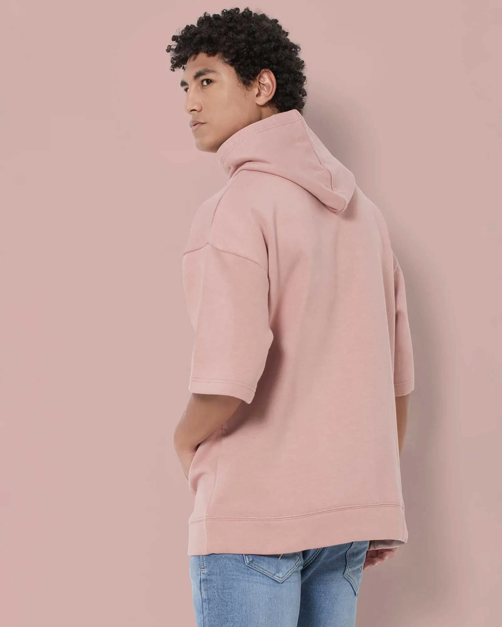 Crop Sleeves Oversized Hoodie: Salmon Peach