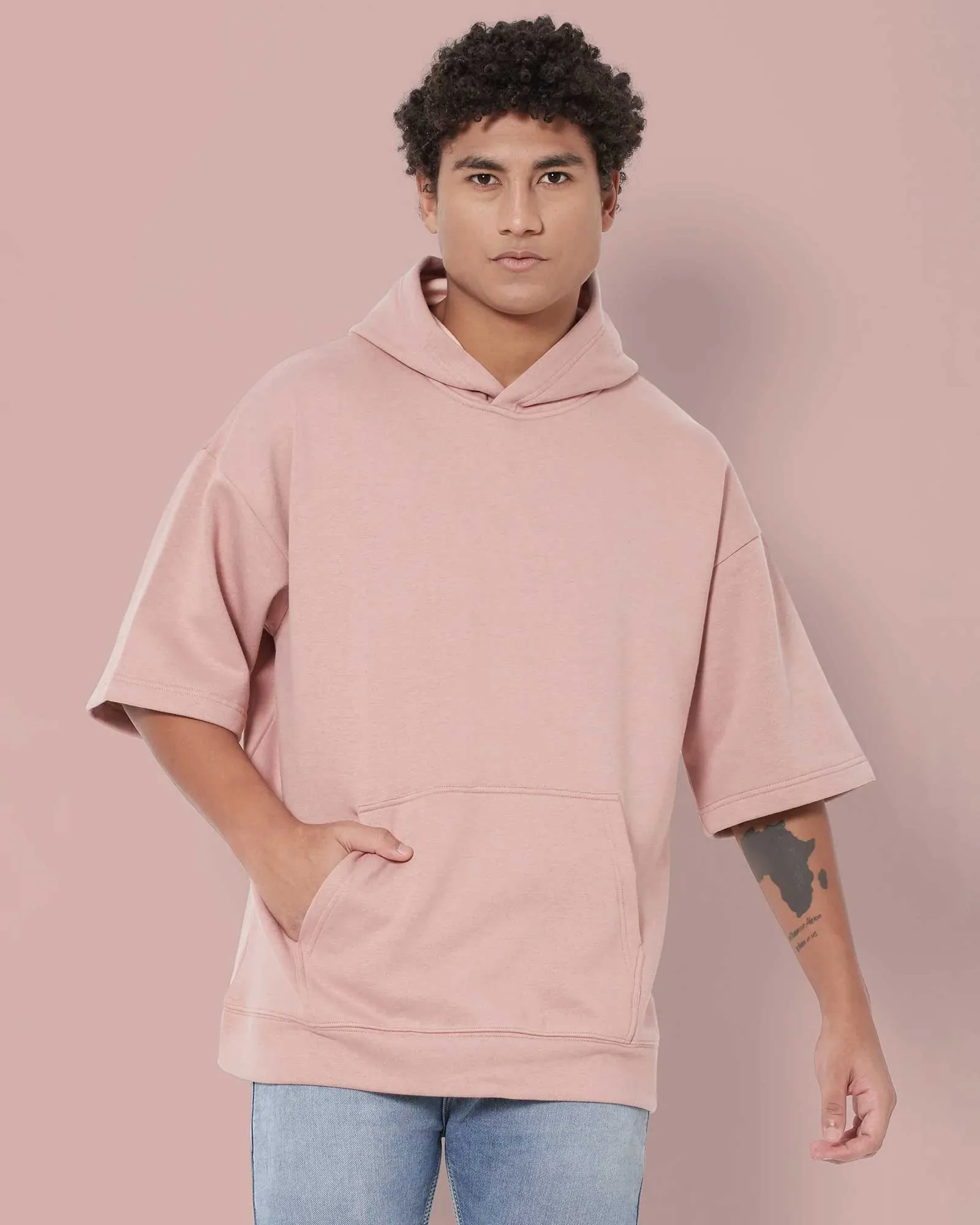 Crop Sleeves Oversized Hoodie: Salmon Peach