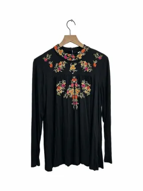 CUPIO BLK/PUR/GRN EMBROID FLOWER Women Size L Top