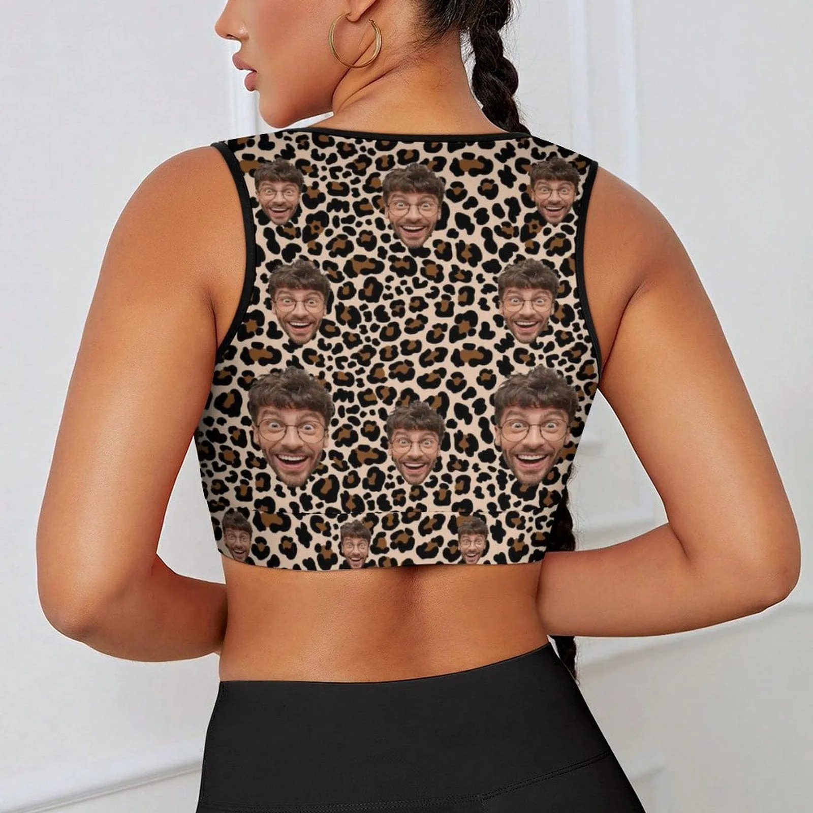 Custom Husband Face Sexy Leopard Print High Quality Yoga Top