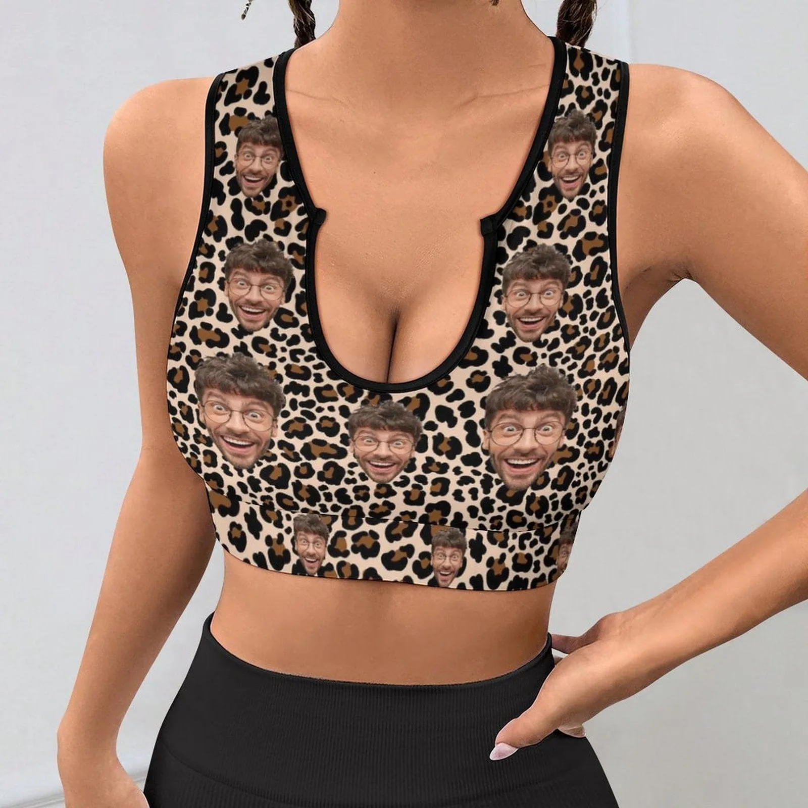 Custom Husband Face Sexy Leopard Print High Quality Yoga Top