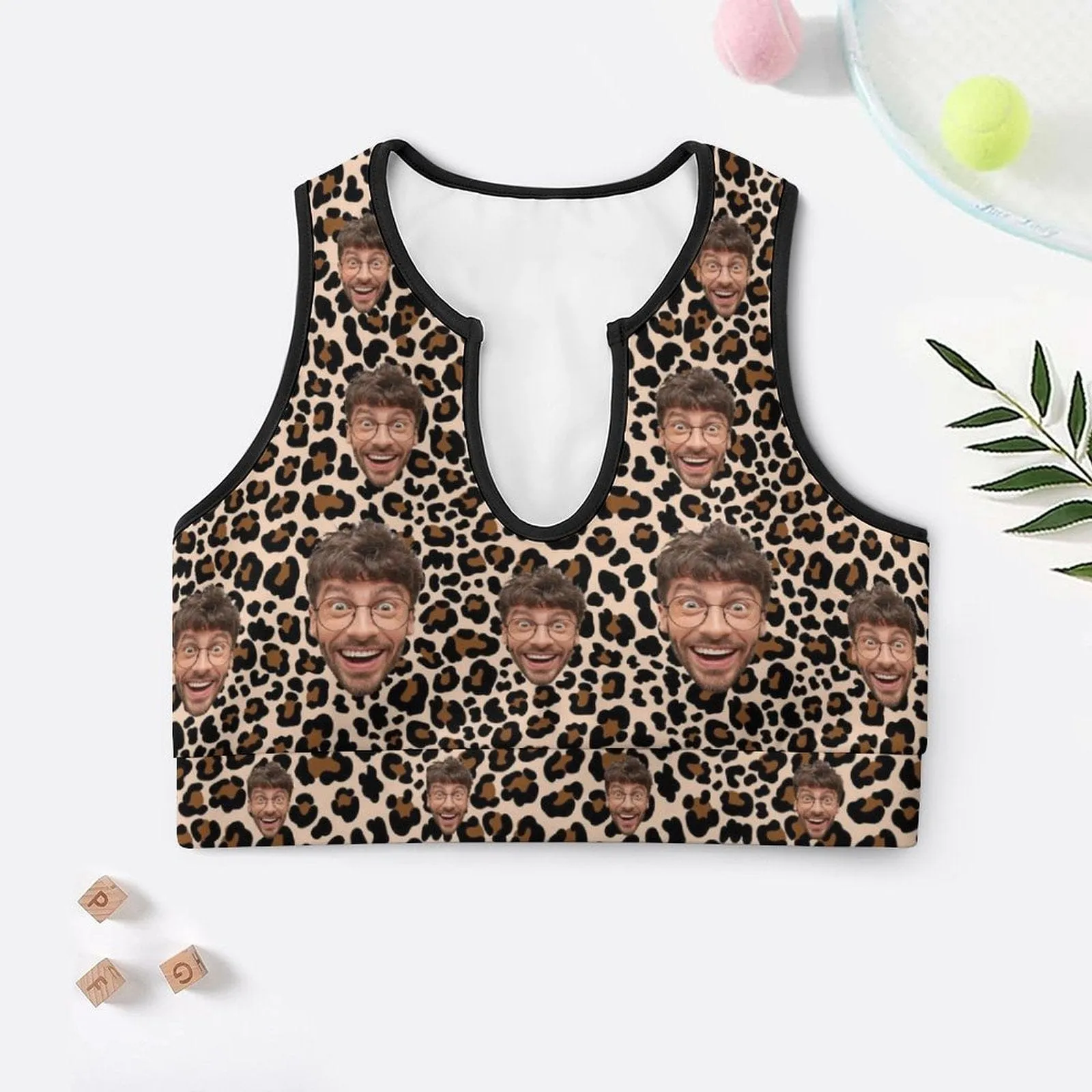 Custom Husband Face Sexy Leopard Print High Quality Yoga Top