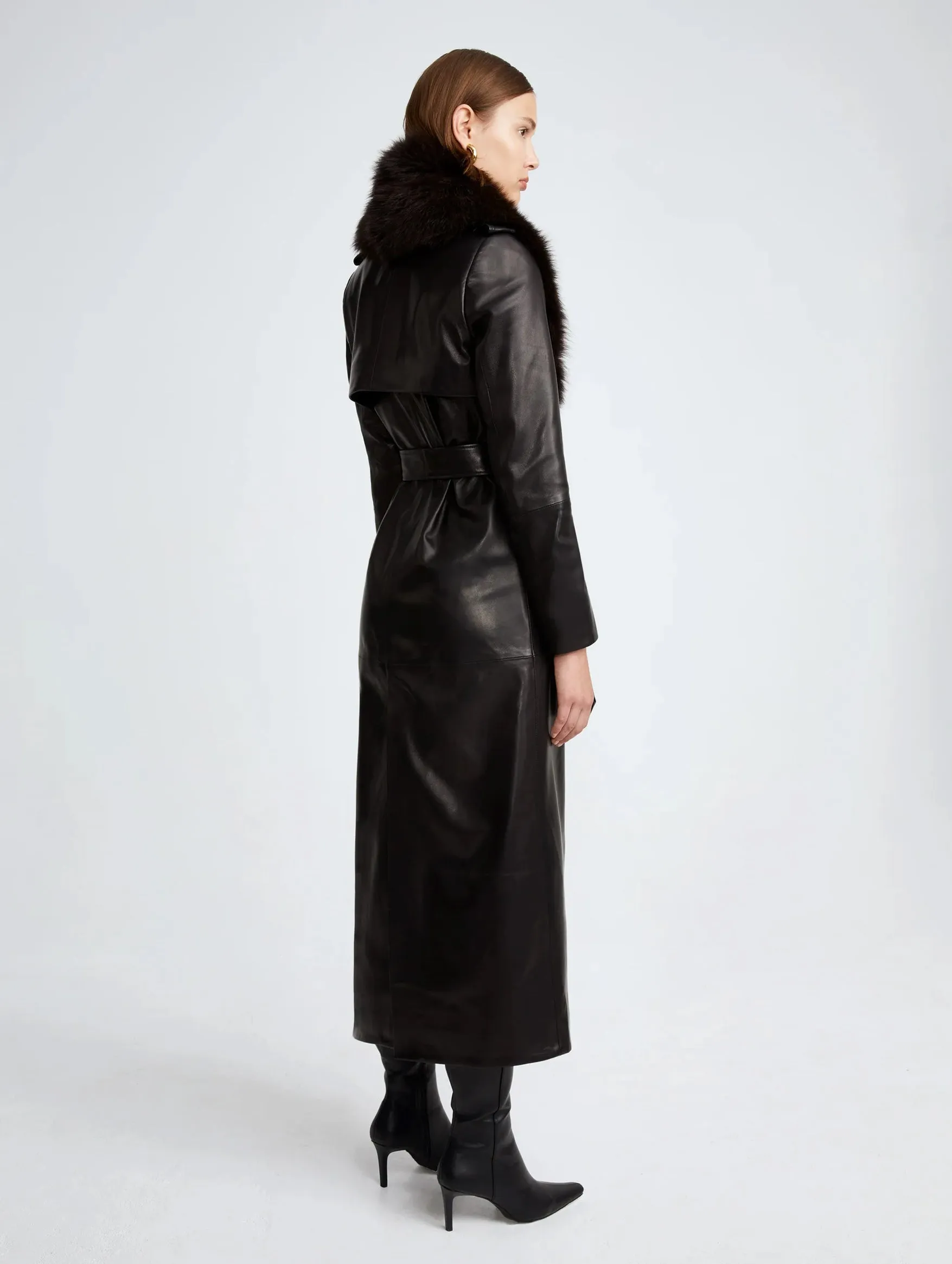 Dakota Leather Trench Coat in Black Espresso