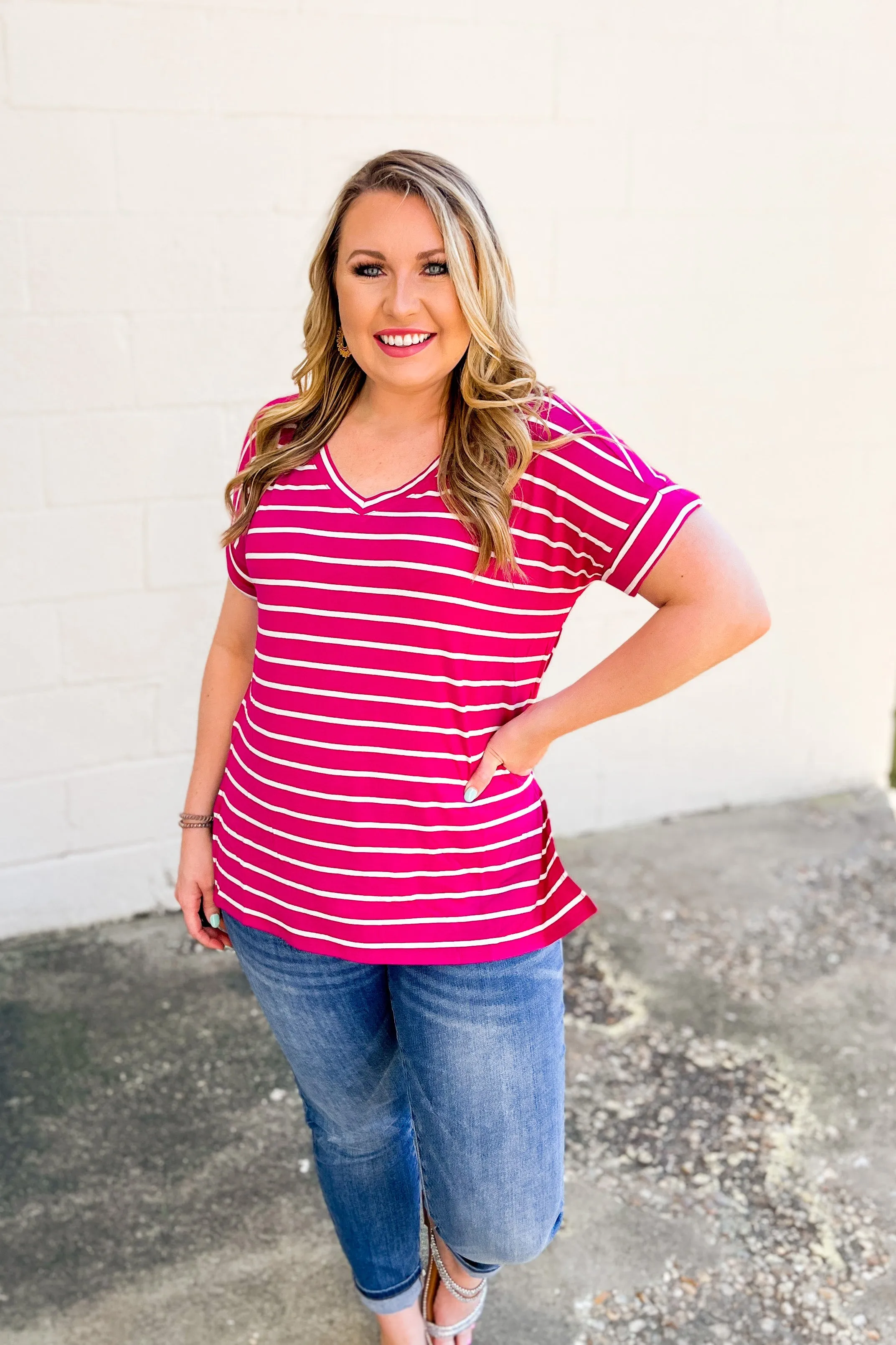 DEAL | Shannon Striped Top, Magenta