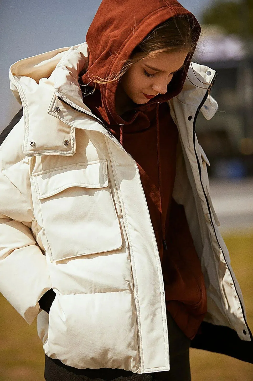 Detachable Hood Zip Down Puffer Jacket