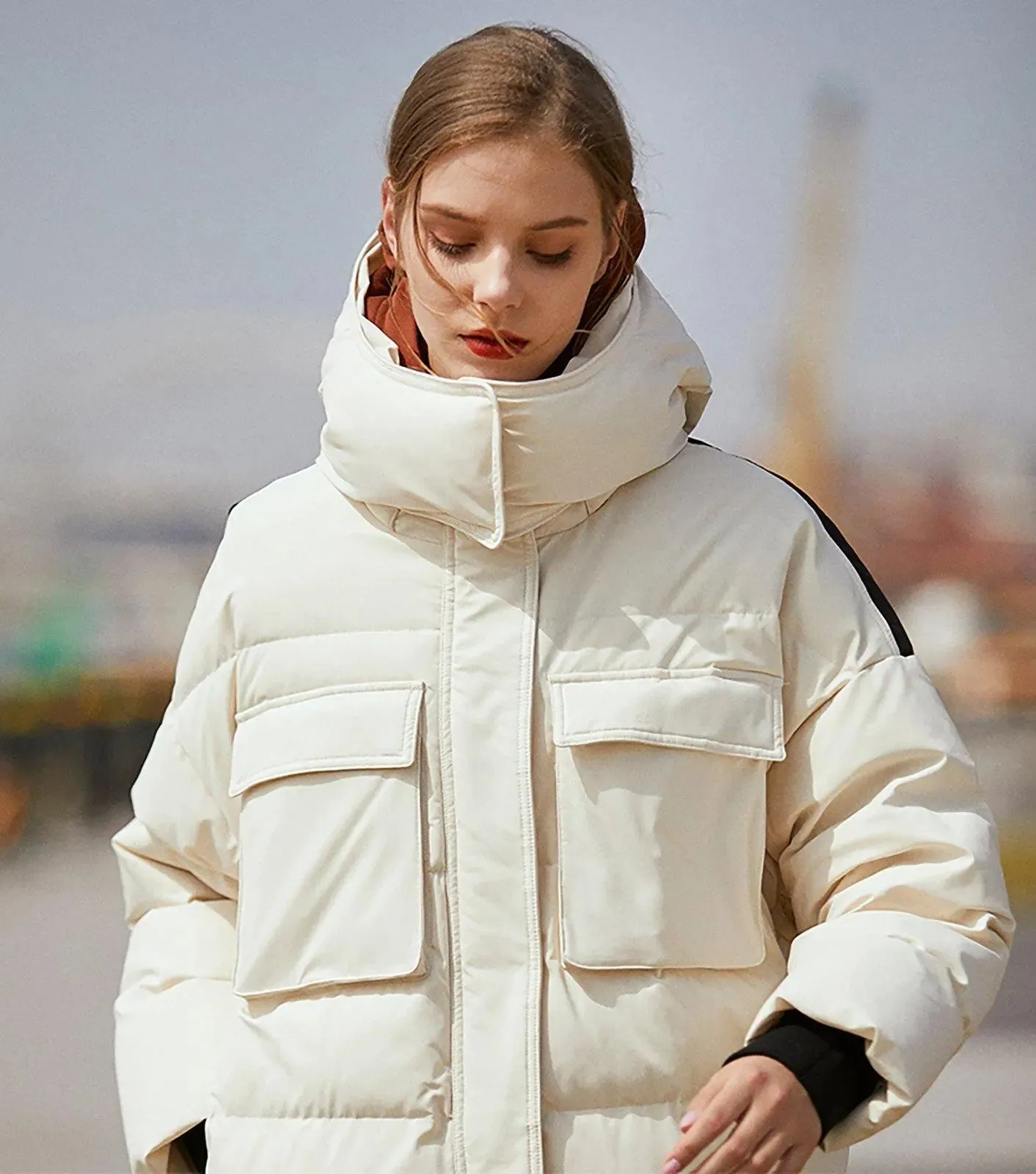 Detachable Hood Zip Down Puffer Jacket