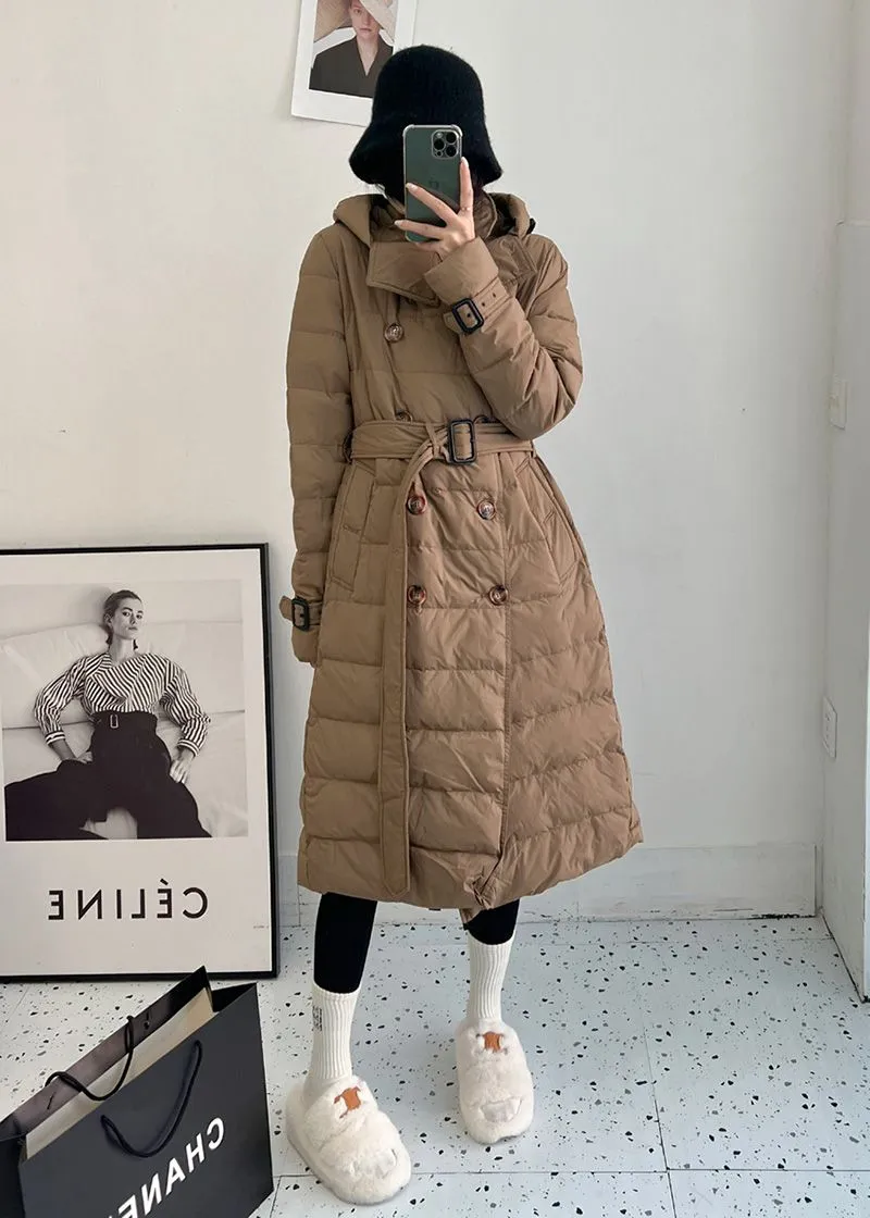 Double Breasted Hooded Down Puffer Coat