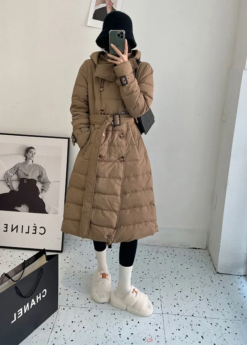 Double Breasted Hooded Down Puffer Coat