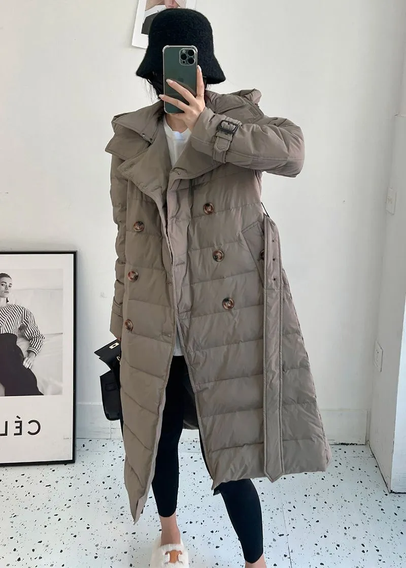 Double Breasted Hooded Down Puffer Coat