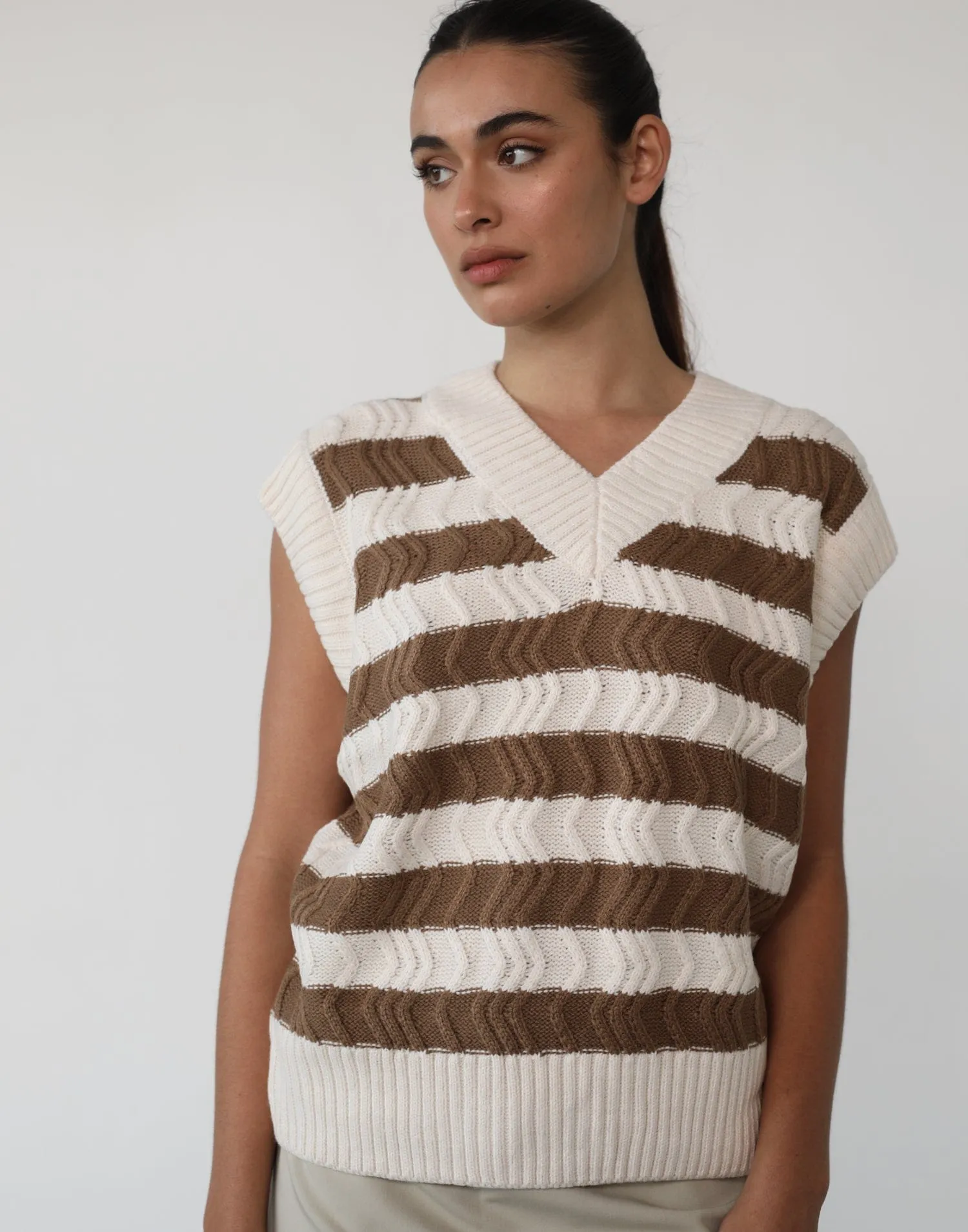 Dustin Knit Vest (Beige/Brown)