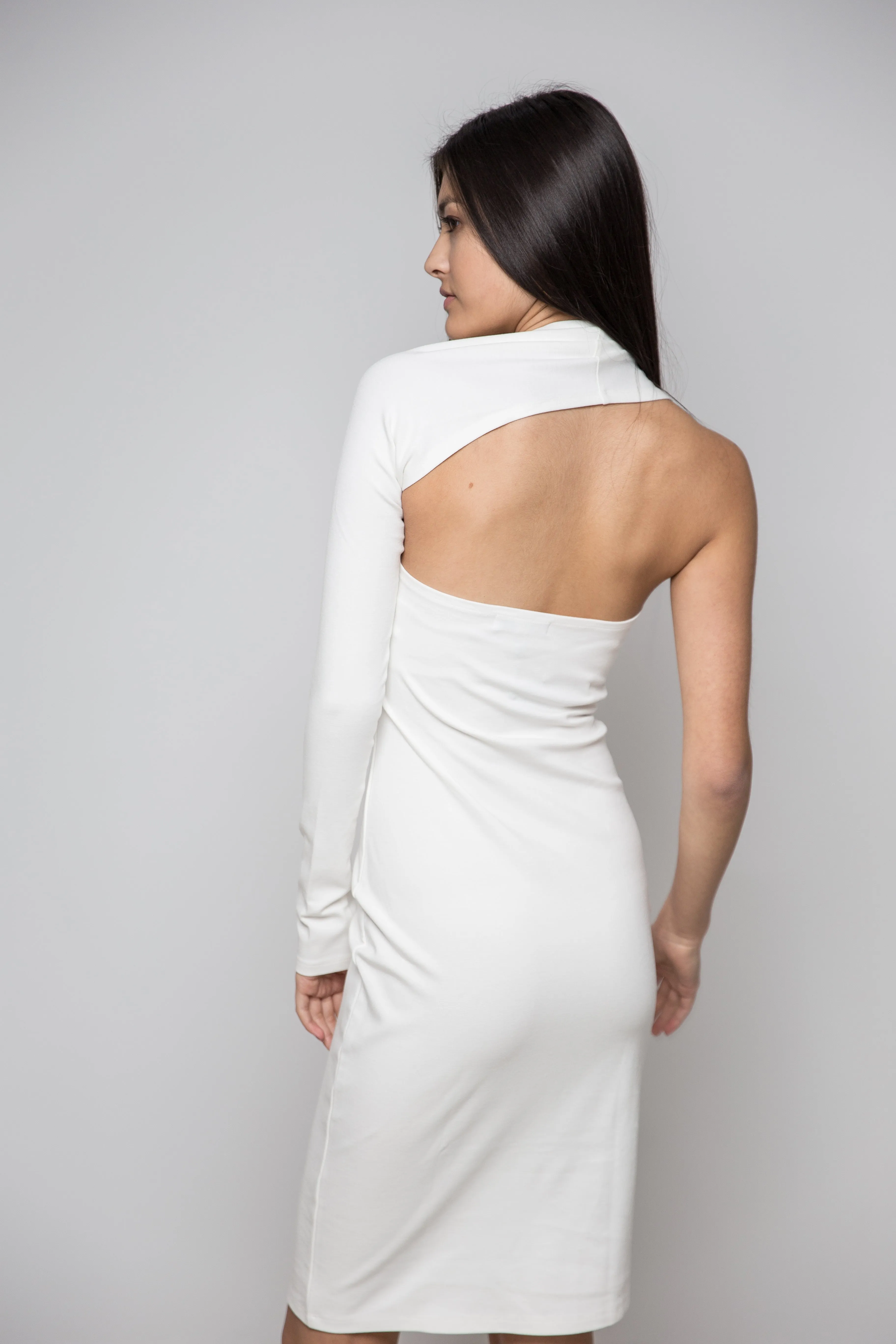 Elegant One Shoulder Dress in Off White