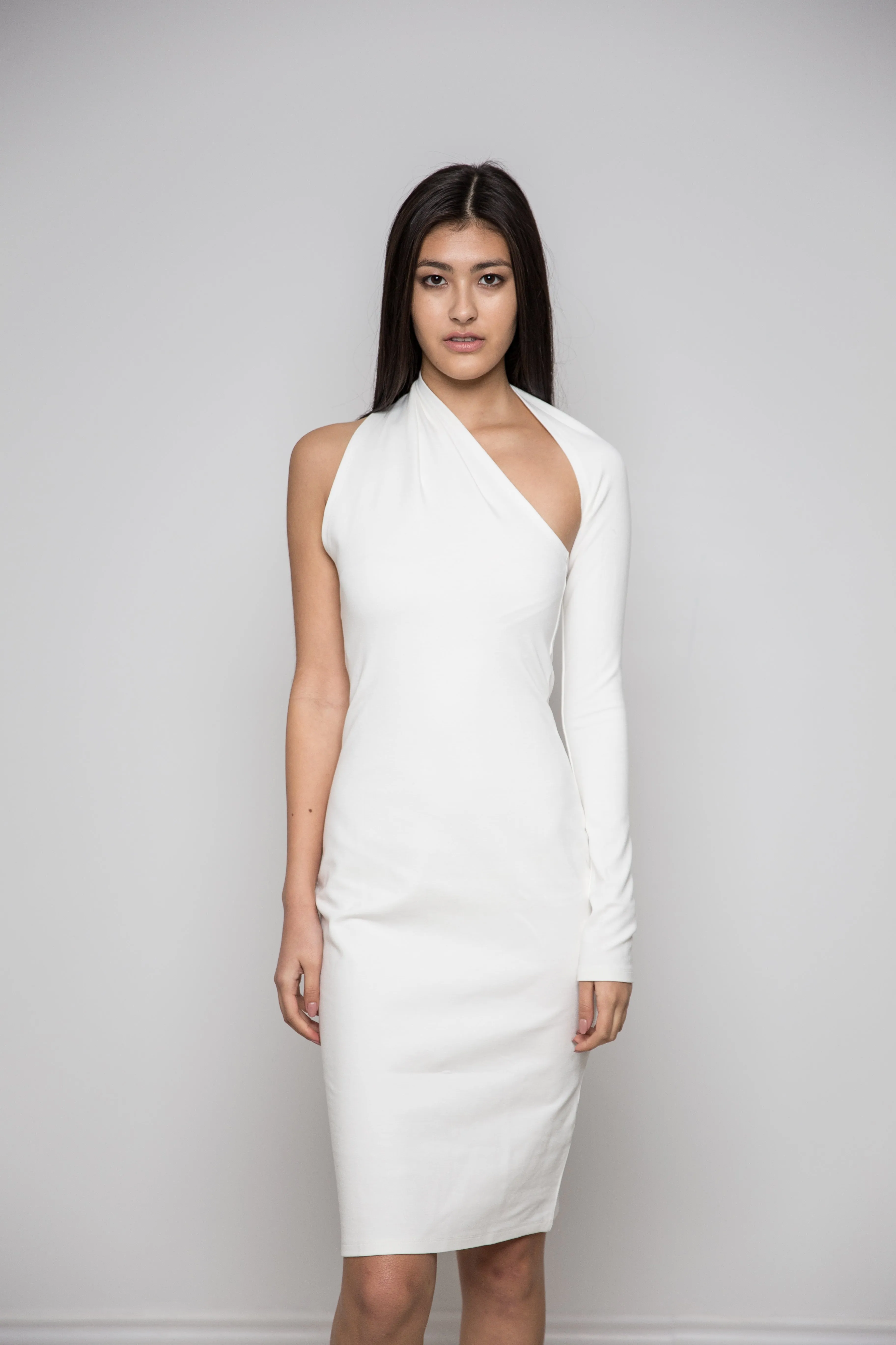 Elegant One Shoulder Dress in Off White