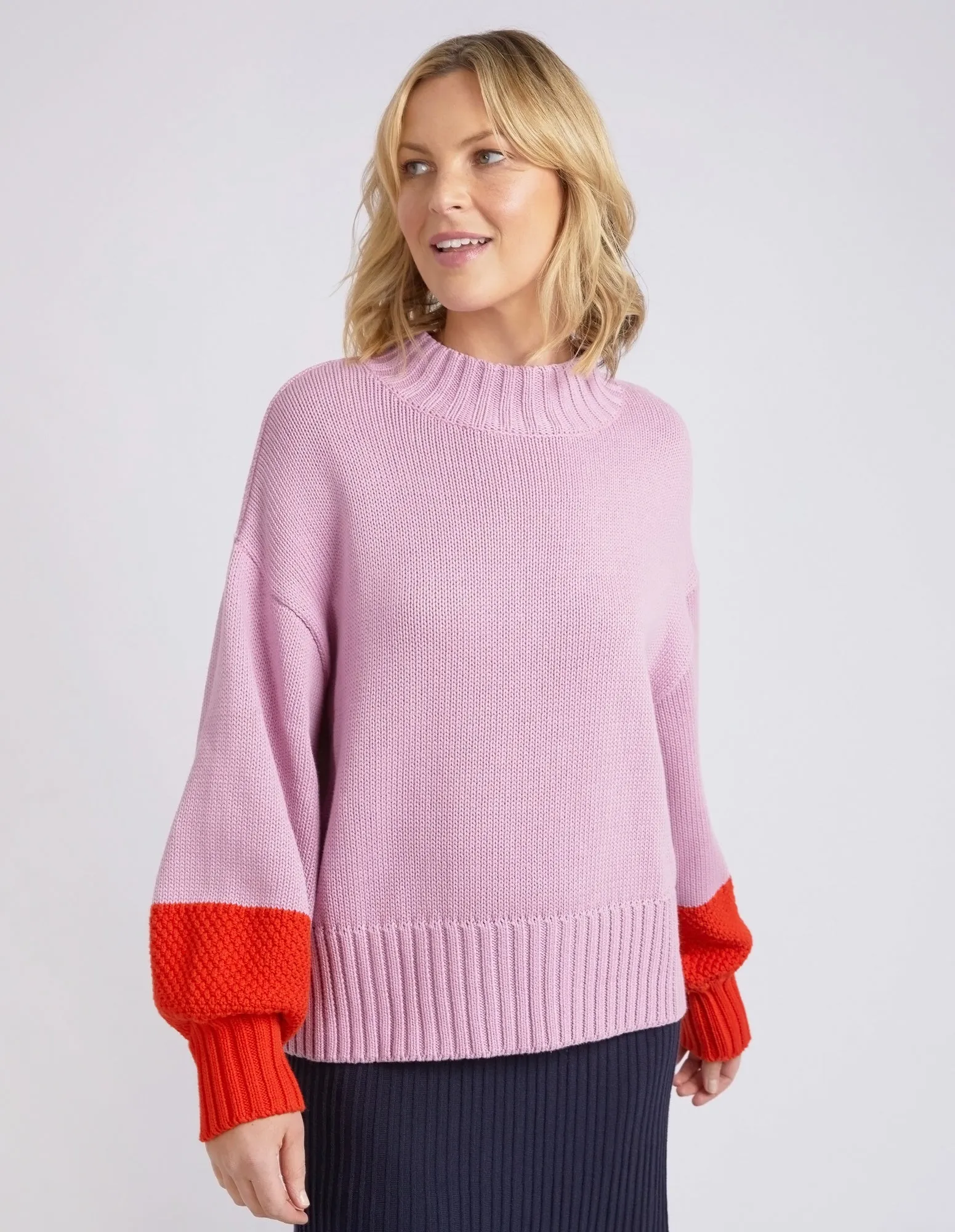 Elm Louie Mock Neck Knit - Peony Pink and Tangello