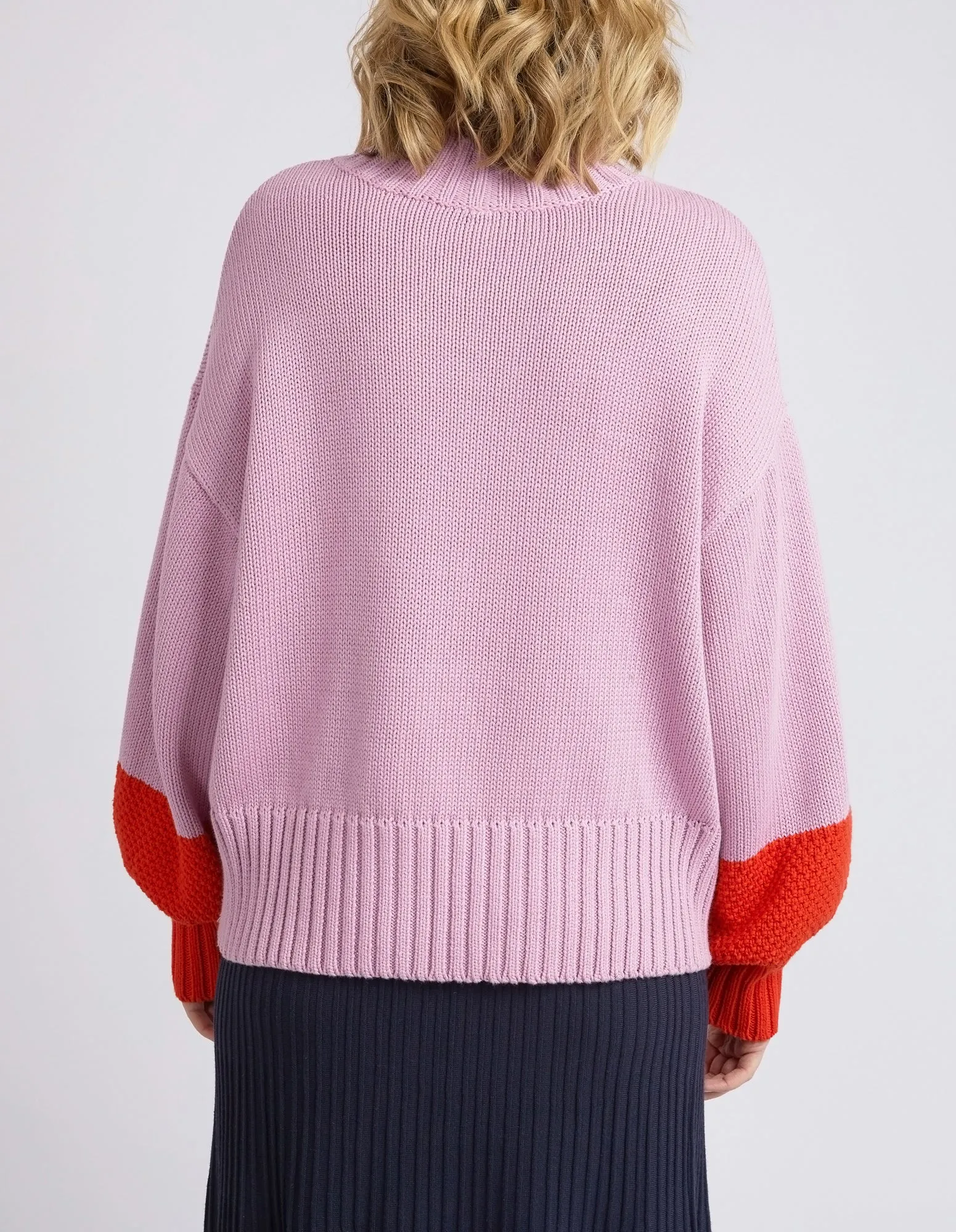 Elm Louie Mock Neck Knit - Peony Pink and Tangello