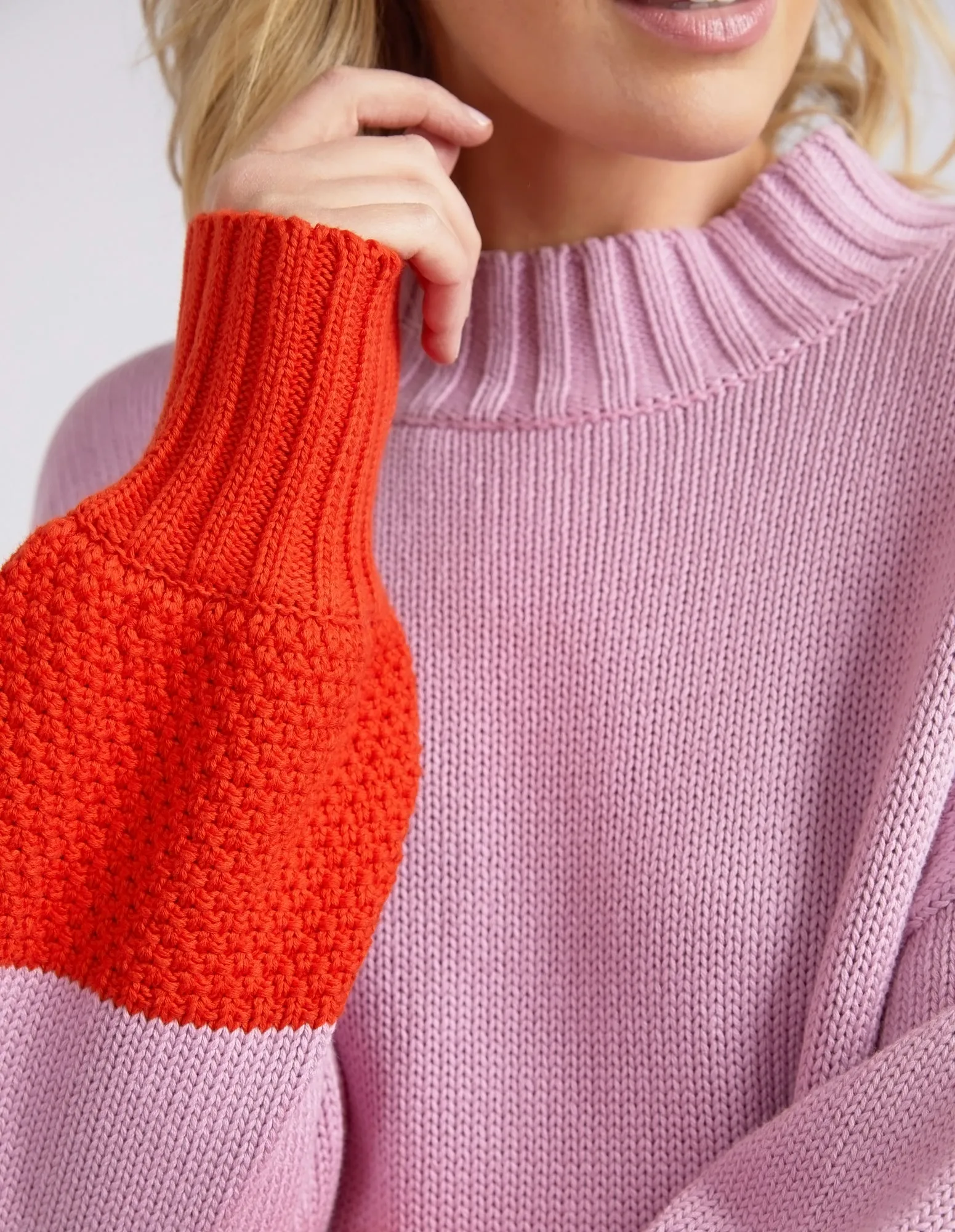 Elm Louie Mock Neck Knit - Peony Pink and Tangello