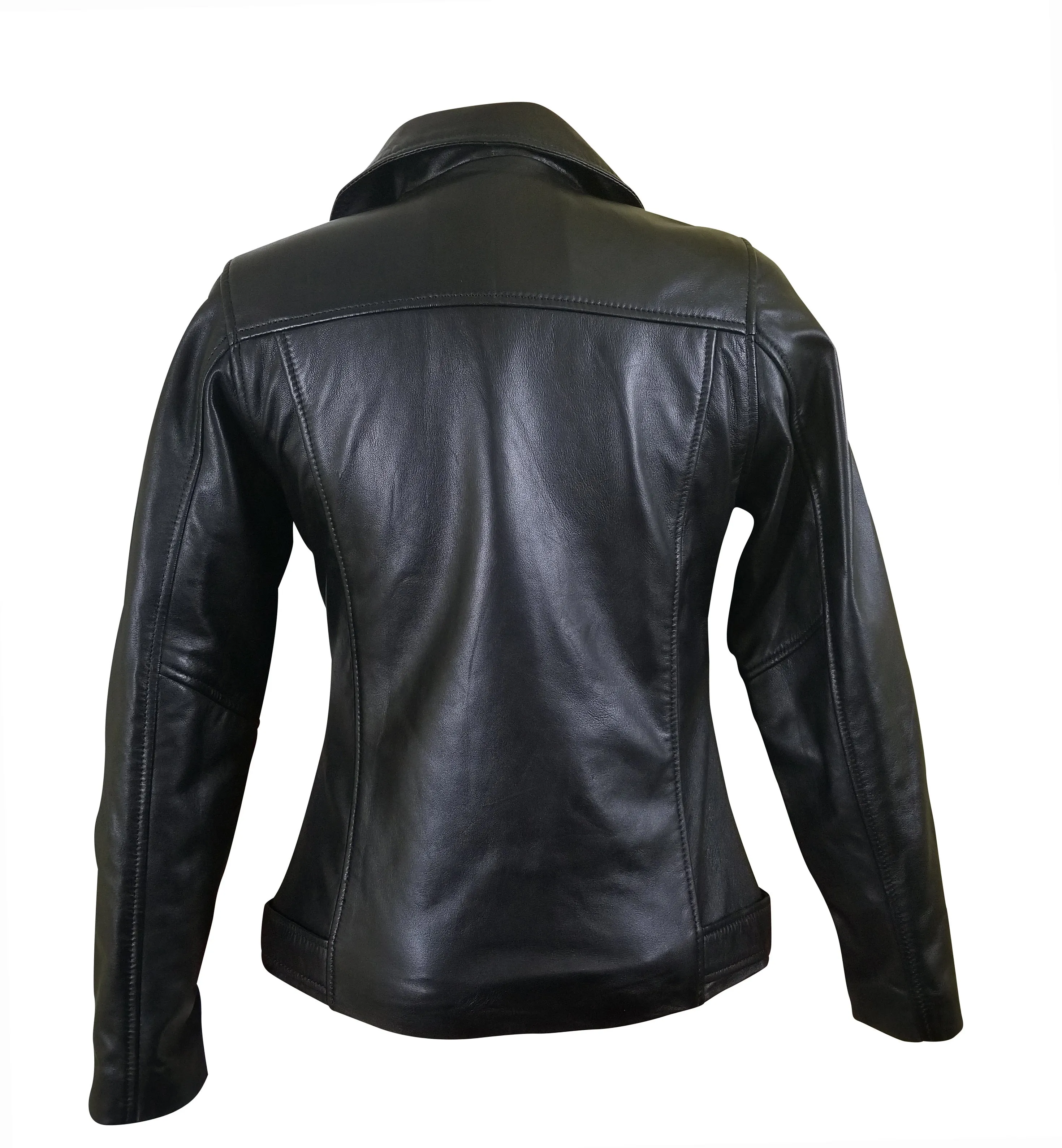 Emilie's black biker style leather jacket with waist belt- SALE