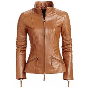 English tan leather jacket with quilted patches- PRE MADE CLEARANCE