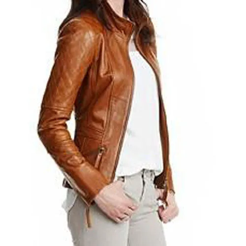 English tan leather jacket with quilted patches- PRE MADE CLEARANCE