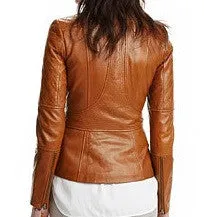 English tan leather jacket with quilted patches- PRE MADE CLEARANCE