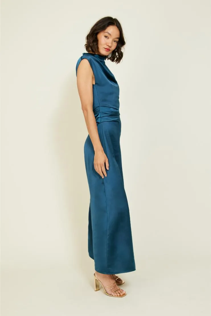 Evangeline Mock Neck Satin Maxi Dress - Teal