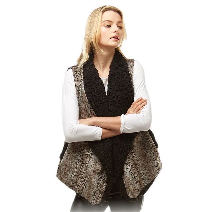 Fall Winter Snake Skin Fur Lining Vest