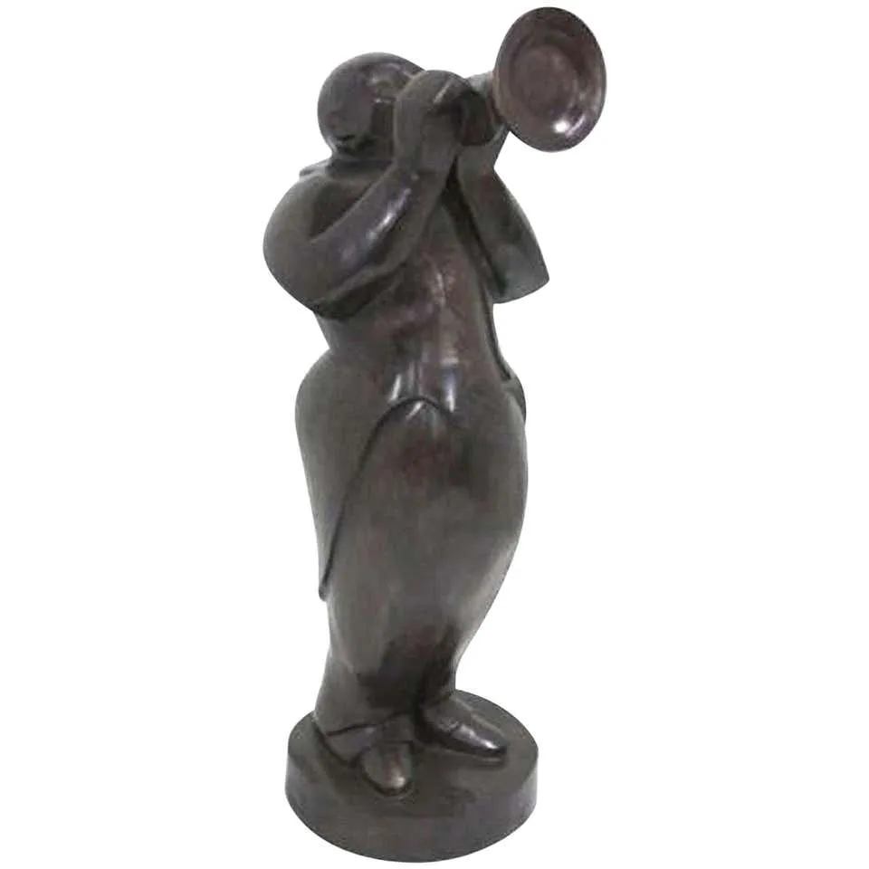 Ferdinand Parpan French Modern Life-Size Bronze Trumpet Player Sculpture