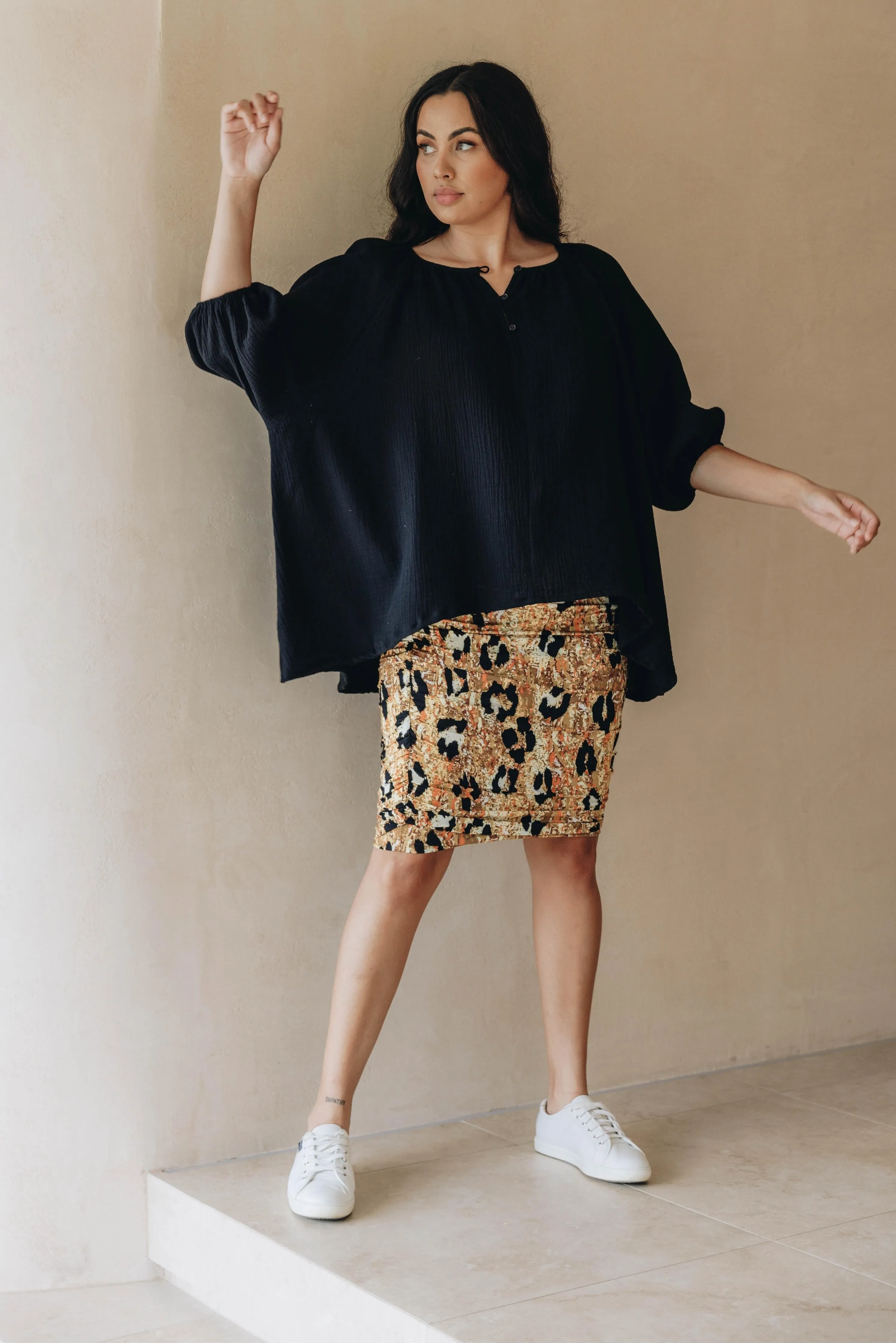 FINAL SALE Ruche Skirt in Enchanted Leopard