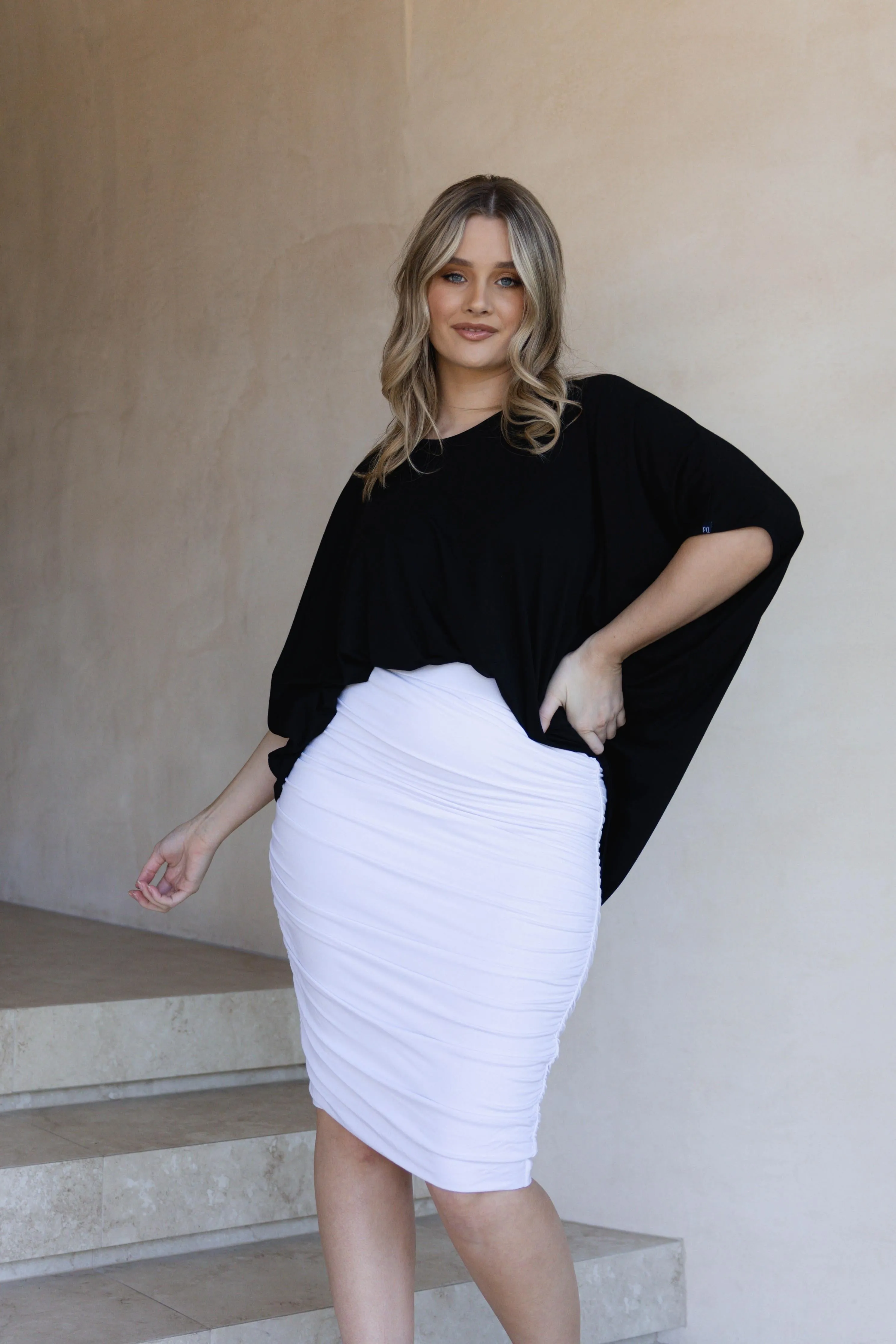 FINAL SALE Ruche Skirt in White