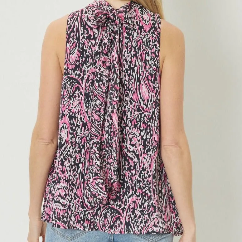 Follow Your Path Print Drape Mock Neck Sleeveless Top