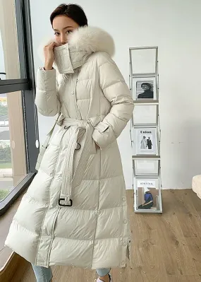 Fox Fur Collar Hooded Down Puffer Long Coat