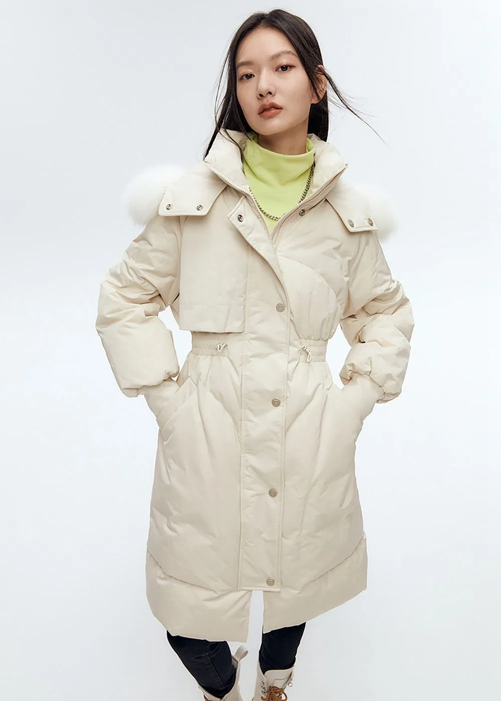 Fox Fur Collar Quilted Long Down Coat