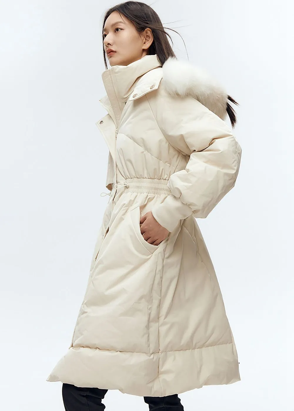 Fox Fur Collar Quilted Long Down Coat