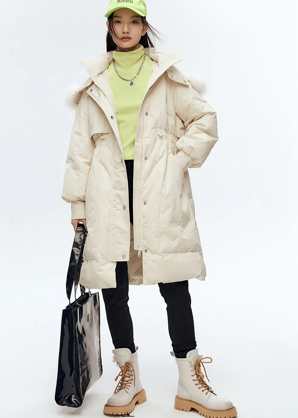 Fox Fur Collar Quilted Long Down Coat