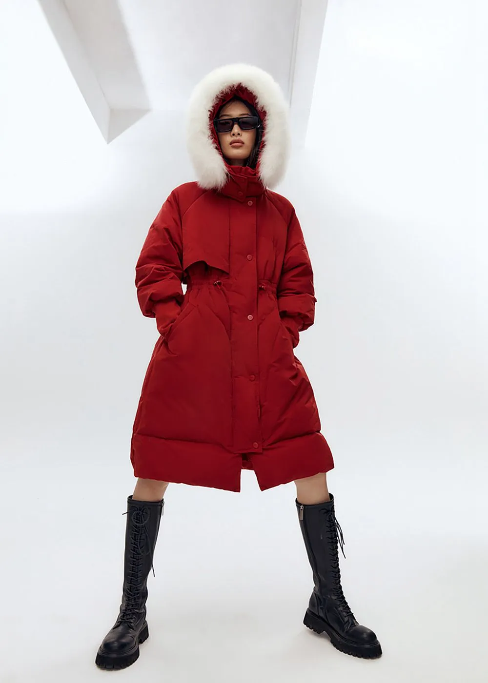 Fox Fur Collar Quilted Long Down Coat