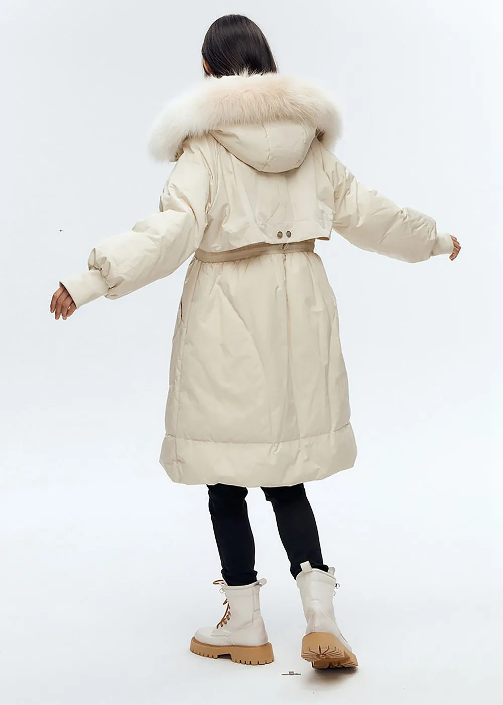 Fox Fur Collar Quilted Long Down Coat