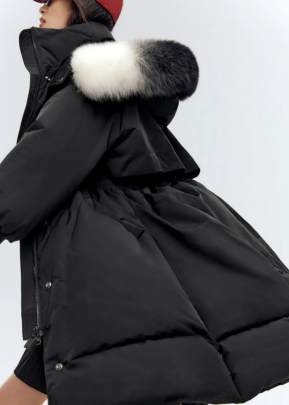 Fox Fur Collar Quilted Long Down Coat