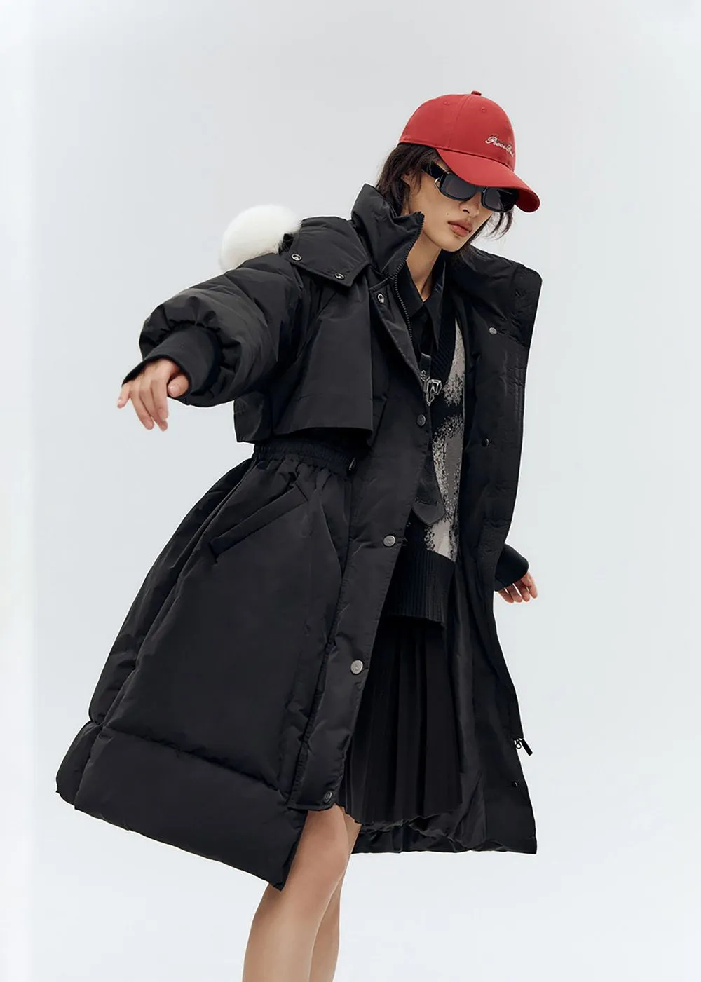 Fox Fur Collar Quilted Long Down Coat