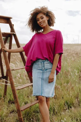 Frayed Denim Skirt in Light Denim