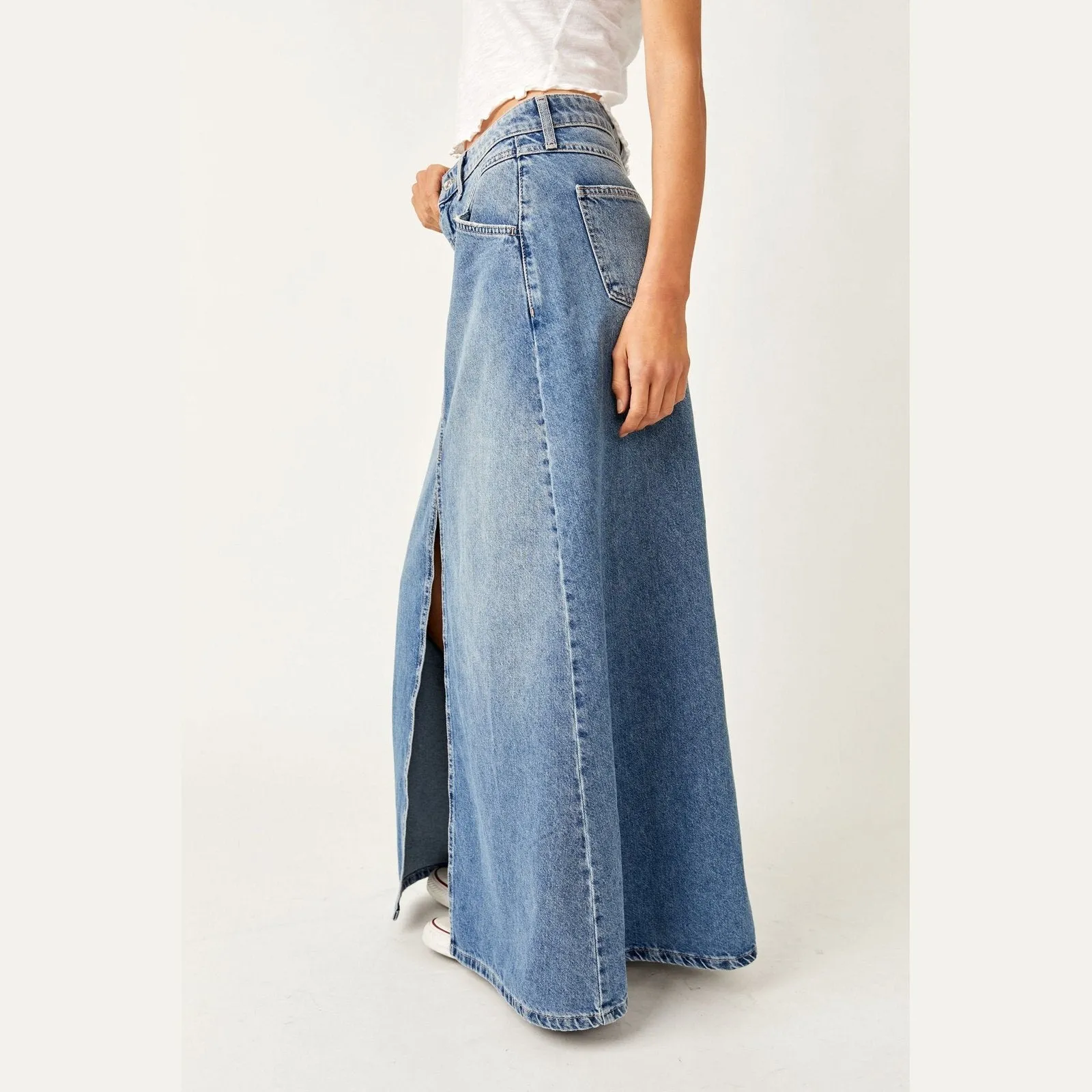 Free People Come As You Are Maxi Denim Skirt