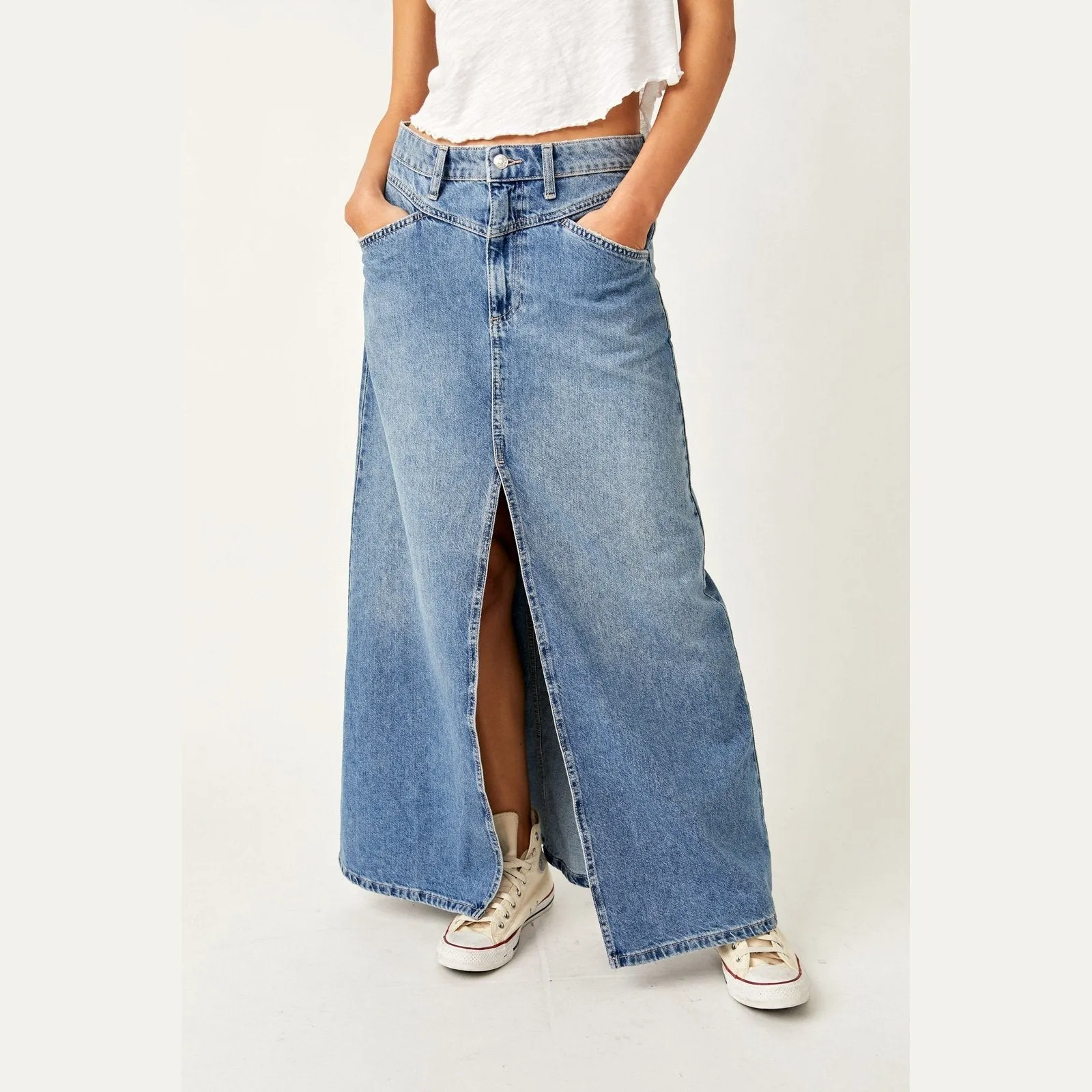 Free People Come As You Are Maxi Denim Skirt