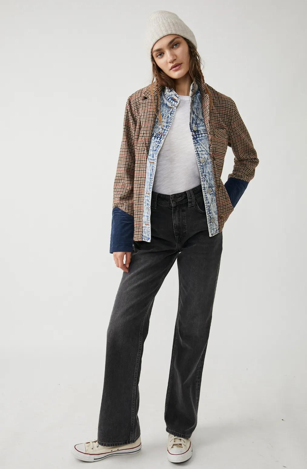 Free People Rancher Houndstooth and Denim Blazer combo