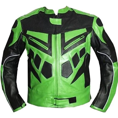 Green motorcycle jacket with armor protection