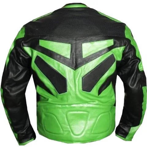 Green motorcycle jacket with armor protection