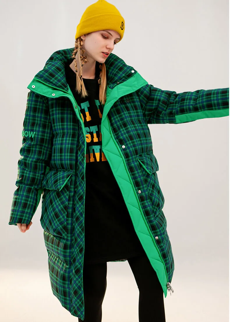 Green Plaid Thickened Duck Down Puffer Coat