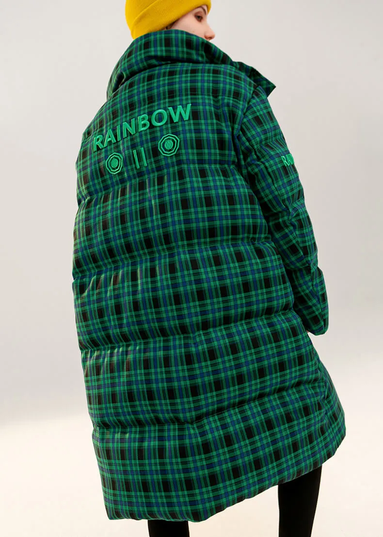 Green Plaid Thickened Duck Down Puffer Coat