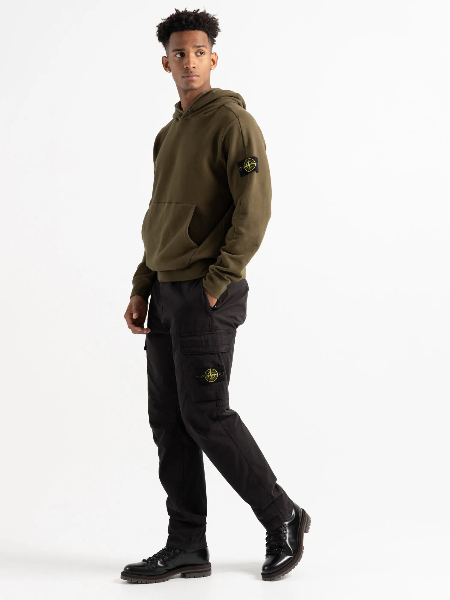 Green Stretch Cotton Fleece Hoodie