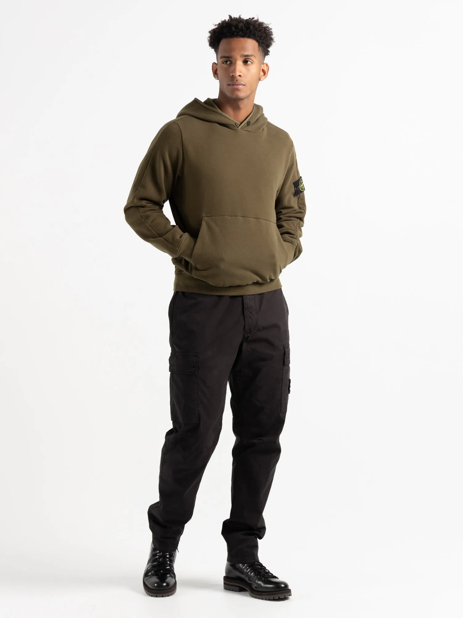 Green Stretch Cotton Fleece Hoodie