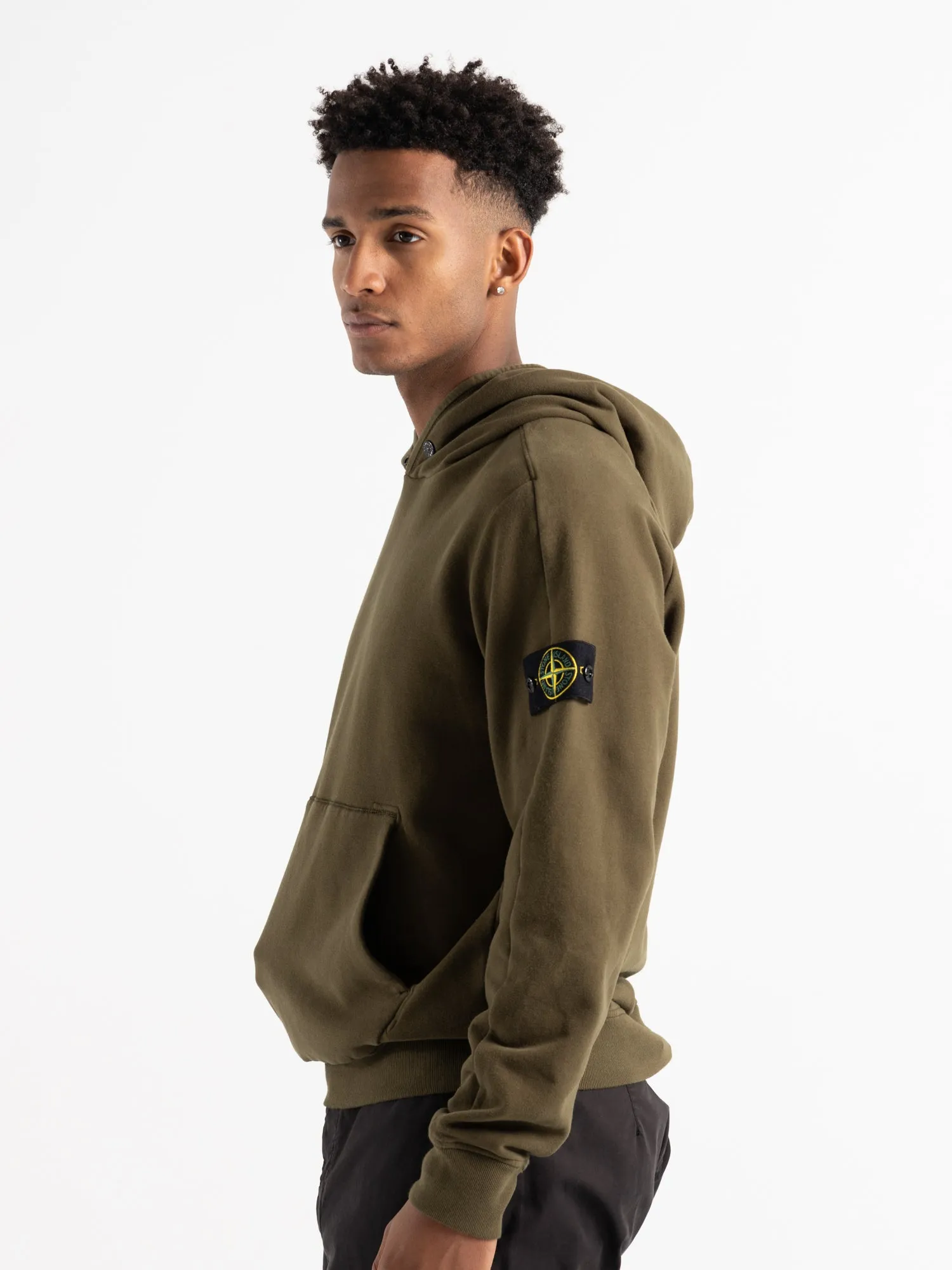 Green Stretch Cotton Fleece Hoodie