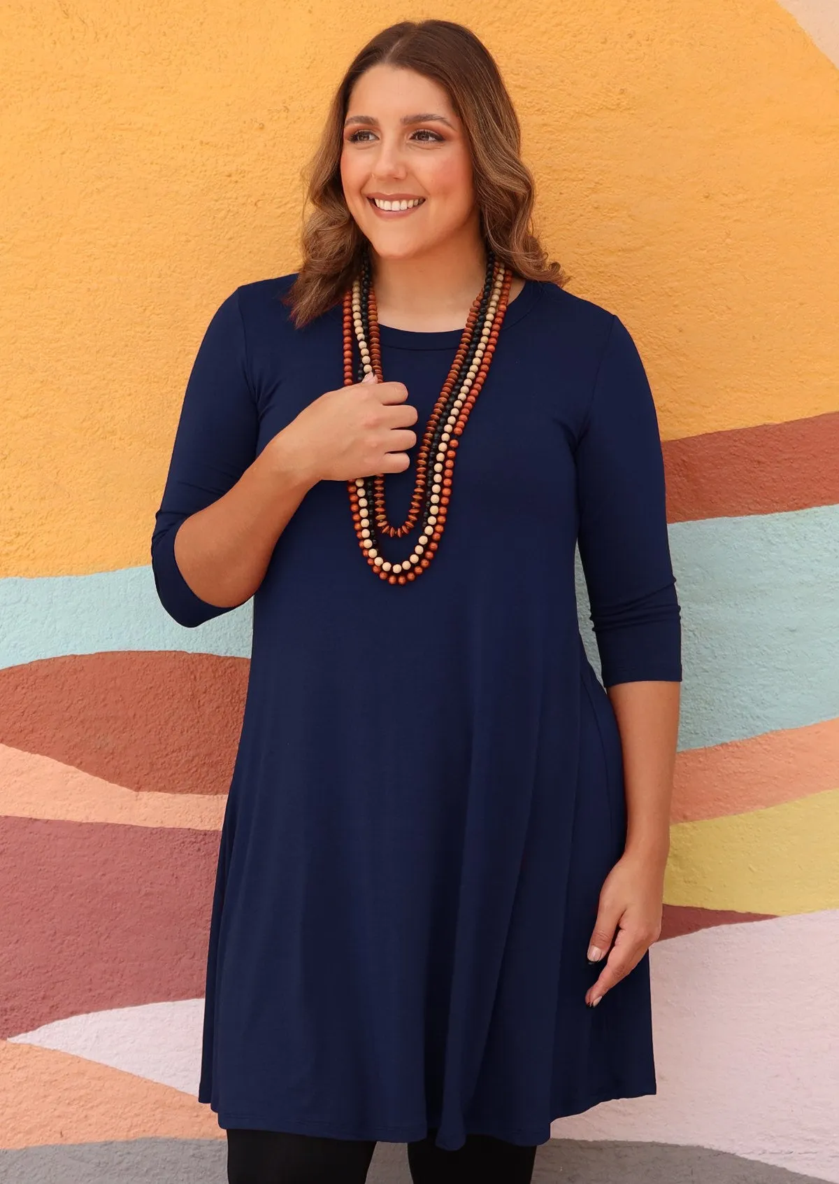 Half Sleeve Jersey Dress Navy Blue