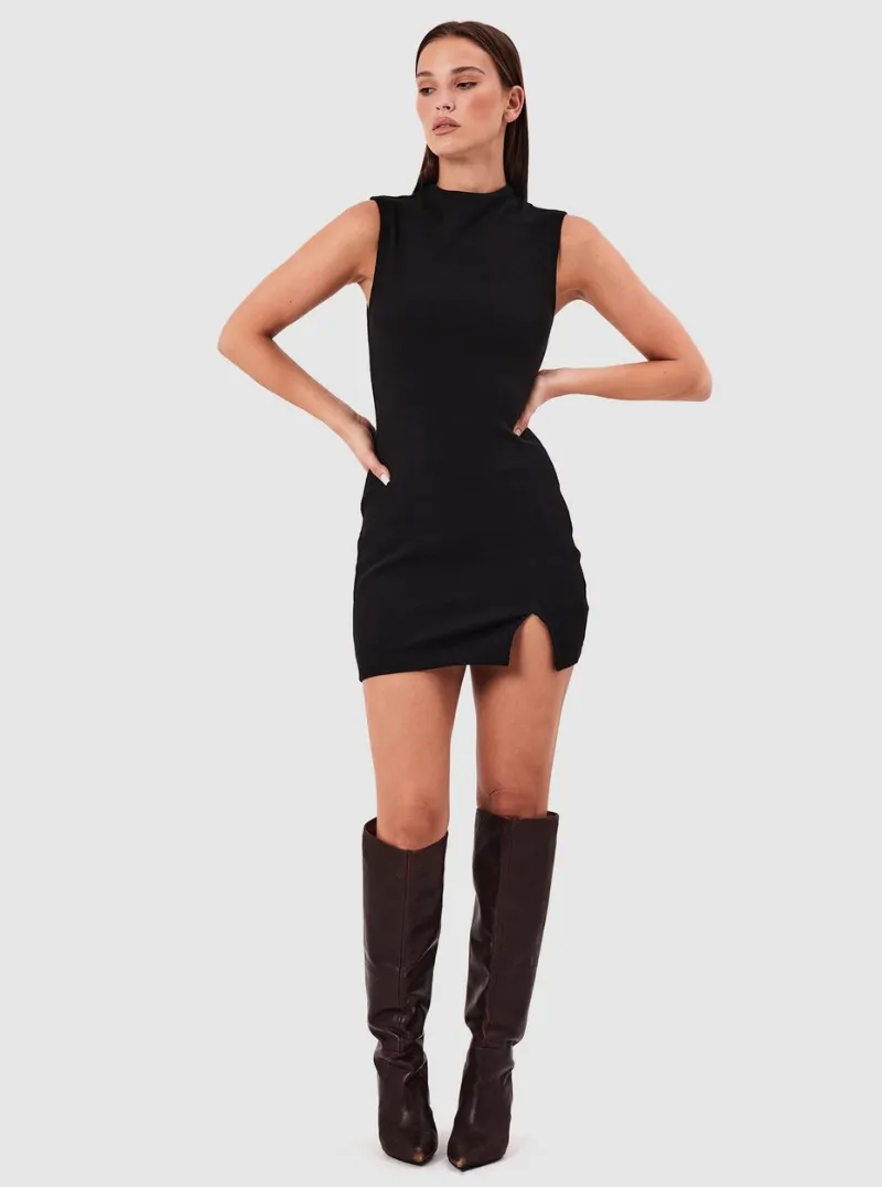 Heather Mock Neck Dress in Black